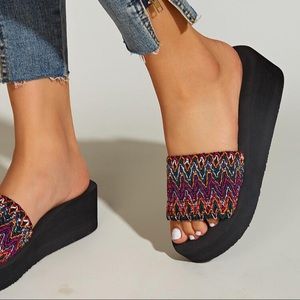 Chevron Wedge Foam Platform Slides/ Sandals 9